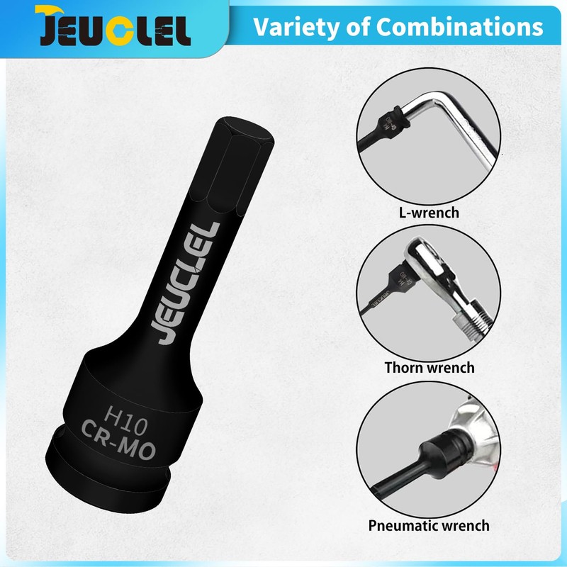 JEUCLEL 10mm Hex Impact Bit Socket, H8 1/2-Inch Impact Drive