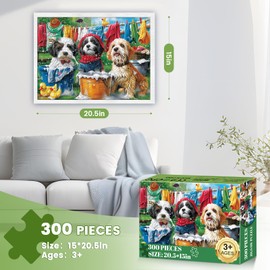 300 Piece Puzzles for Adults,Cute Dogs Jigsaw Puzzle for Adults Kids Seniors,Recycled Cardboard Dogs Large Piece Puzzle 300 Piece,Family Activity Great Gift for Family Friends 20.5 * 15 in