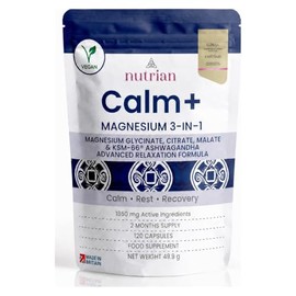 Magnesium Glycinate 3-in-1 Complex 1850mg Bisglycinate, Citrate & Malate with KSM-66 Ashwagandha | 350mg Elemental Magnesium 93% NRV High Absorption Nutrian Calm+ | 120 Vegan Capsules - 2 Month Supply