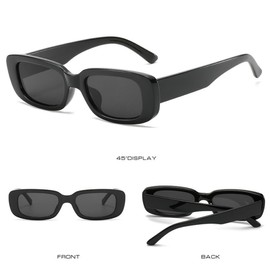 IKANOO Retro Rectangle Sunglasses for Women Men Small Square Frame Trendy Y2K 90’s Black Sunglasses (Black+White+Red)