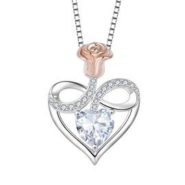 JIWOY Heart Necklace Sterling Silver Rose Flower Pendant Birthstone Infinity Jewelry for Women, Metal, Cubic Zirconia