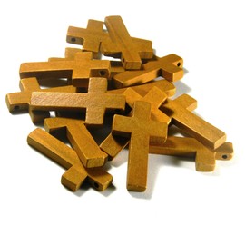 15 Big Natural Brown Wood Colored Wooden Cross Bead Pendants with 2.5mm Top Hole