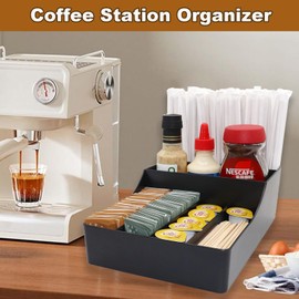 Set of 2 Coffee Station Organizer Holder, Condiment Caddy Storage Coffee Condiment Service Tray Coffee Bar Supplies Organizer for Countertop Home Office Breakroom