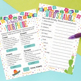 DISTINCTIVS Taco 'Bout a Baby Shower - What's On Your Phone and Word Scramble (2 Game Bundle) - 20 Dual Sided Cards