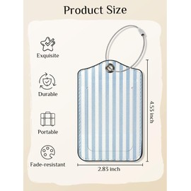 Seorsok 2Pcs Luggage Travel Tags for Suitcases,Cute Striped PU Leather Name Tag with Privacy Cover&ID Label Address Card and Durable Metal Ring Suitable for Men Women Handbags Backpack,Blue