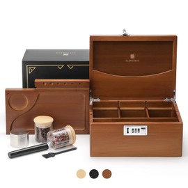 GLENCREAG Stash Box with Rolling Tray, Smell Proof Large Bamboo Storage Box with Lock, Decorative Set Includes Glass Jars & Grinder, Gift for Men Women