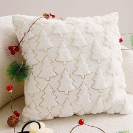 Psythuor Christmas Pillow Covers 18x18, Set of 2 White Christmas Tree Decorative Soft Fluffy Plush Sequin Winter Decorative Pillow Cover, Farmhouse Home Decor for Couch Bed Sofa Living Room