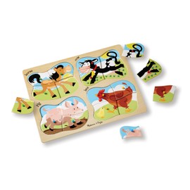 Melissa & Doug Farm 4-in-1 Wooden Peg Puzzle - Horse, Cow, Pig, and Hen (16 pcs)