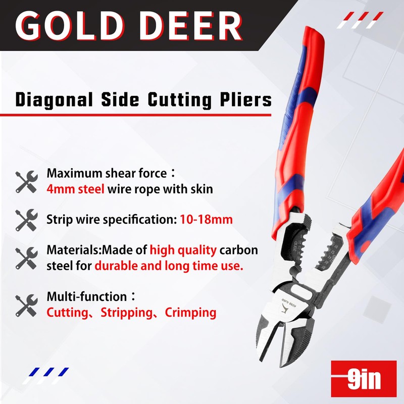 GOLD DEER 9 Inches Diagonal Side Cutting Pliers Wire Stripper