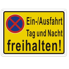 Ein und Ausfahrt Freihalten Sign Made of Metal Aluminium – Parking Prohibited Day and Night, Fire Brigade Access Free, 25 x 18 cm