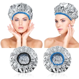 2 Pcs Heat Cap for Deep Conditioning Hair Cap for Oil Treatment Double Layer Aluminum Foil Heat Cap Reusable Steam Cap Processing Caps Shower Cap for Long Thick Hair Dyeing Home Salon Black Blue