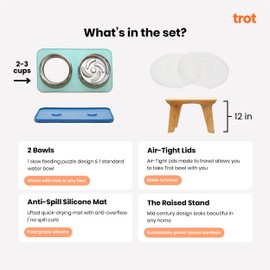 Trot Pets Elevated Dog Bowls | Stainless Steel Raised Bowl Set for Small, Medium, or Large Dogs | Non-Slip Food and Water Slow Feeder | Durable, BPA-Free, Anti-Skid, Dishwasher Safe (Slate, Medium)