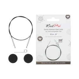 KnitPro - KnitPro Acciaio Inox Nero/Argento 360° Cavo Girevole Intercambiabile per Ago da 60cm con Cappucci Terminali e Chiave Cavo - 1 Set