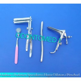 ODM Mathieu Speculum+ Hegar Dilator +Pink  Pinwheel & Pederson Speculum Large