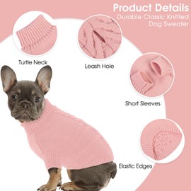Dog Sweaters for Medium Dogs Classic Turtleneck Dog Christmas Sweater Thick Warm Pullover Female Puppy Pet Stretch Knitwear Fall Winter Clothes with Leash Hole(Pink, M)