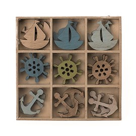 GLOREX 6 1860 195 Maritime Wooden Set, 18-Piece with Sailing Ship, Ship Rudder and Anchor, Approx. 4 cm, for Creative, Nautical Crafts and Decoration Ideas