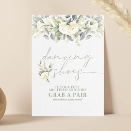 Dancing Shoes Wedding Flip Flop Table Sign with Green Flowers - A4