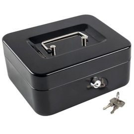Kyodoled Medium Cash Box with Money Tray,Small Safe Lock Box with Key,Cash Drawer,7.87"x 6.30"x 3.54" Black Medium