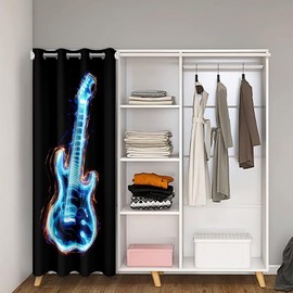 Erosebridal Teal Glitter Guitar Door Curtain for Doorway Privacy,Ombre Rock Roll Music Door Drape,Geometric Musical Instrument Room Divider Curtain,Dreamy Blue Grunge Blackout Curtain,34" W X 80" L