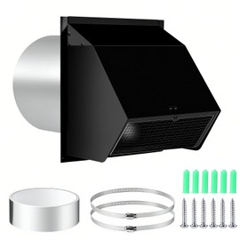 Hooded Wall Vent Cover with Screen and Damper, Galvanized Steel Outside Wall Exhaust Vent Cover Cap for Kitchen Range Hood Dryer HVAC Duct Exterior Ventilation and Air Exhaust (Black, 6 Inch)