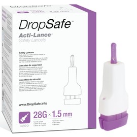Dropsafe Acti-Lance Safety Lancet, Lite, 28 Gauge, 1.5mm, Top Button Activated Blood Testing, Ideal for Thin Skin, Sterile, Single-Use 200ct Box
