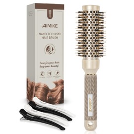 AIMIKE AIMIKE Round Brush, 1.3 Inch Barrel, Nano Thermal Ceramic & Ionic Tech, Boar Bristles, for Blow Drying, Styling, Curling and Shine, Gold + 4 Clips