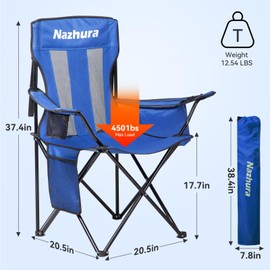 Nazhura 4 Pack Outdoor Camping Chairs Folding/Foldable/Portable with Cooler Pouch, Mesh Backrest and Cup Holder Pocket(Blue, 4 Pack)