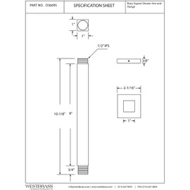 Westbrass D3609S-26 Square Ceiling Drop Shower Arm & Flange, Polished Chrome