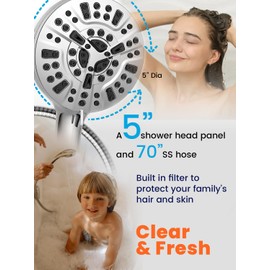 AquaMystic Luxury Shower Head Set - 10 Modes, Stainless Steel, Handheld, Wall Mounted, Mist, 10 Settings, Extra-Long Hose, Filtration System, Adjustable Bracket