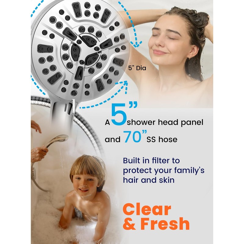 AquaMystic Luxury Shower Head Set - 10 Modes, Stainless Steel,