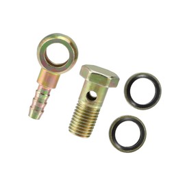 VekAuto 1Set Banjo Bolt Kit M12x1.5 Banjo Bolt Hose Barb Fittings Brake Line Fitting Adapter with Copper Washers for Motorcycle Car Iron Bronze Tone Auto Accessories