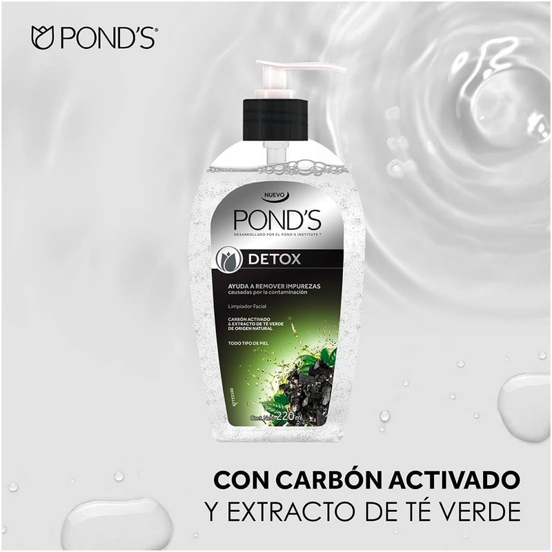 POND'S Limpiador Facial Detox con Carbón Activado y Té Verde