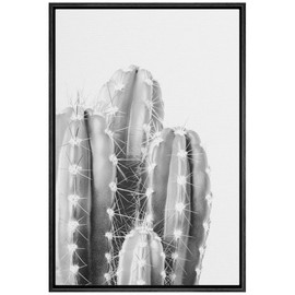 Ashbrook Framed Canvas Print Wall Art Black and White Southwest Desert Cactus Floral Botanical Illustrations Modern Rustic Relax/Calm Multicolor for Living Room, Bedroom, Office - 16"x24" BLACK