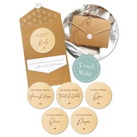 Joli Coon 5 Wooden Discs with Folding Envelope and Seal Sticker - Announce Pregnancy Again - Announce Second Pregnancy