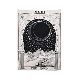 Tarot Divination Wall Tapestry, 70 x 100 cm The Moon Tapestry Wall Hanging Europe Divination Mysterious Tapestry Indoor Decorations Blanket Festival Gift with Non-marking Nails Metal clips