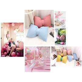 YDBDAT SKXKJ Bow Decorative Throw Pillow Covers with Pom Poms Cushion Case Lumbar Washable Velvet Pillow Cases for Bed Sofa Couch Bench Car 14 x 20 Inch Sky Blue