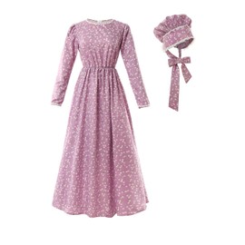 ROLECOS Pioneer Women Costume Floral Prairie Dress Deluxe Colonial Dress Laura Ingalls Costume (XXL, purple)