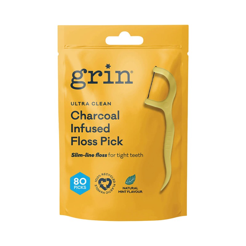 Grin Ultra Clean Charcoal Infused Floss Picks, 40 Picks