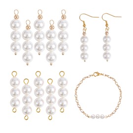 COGCHARGER 10 Pieces Natural Shell Pearl Round Beaded Connector Charms Pearl Beads Charm Pendant with Ball Head Pins for Jewelry Necklace Earring Making Crafts