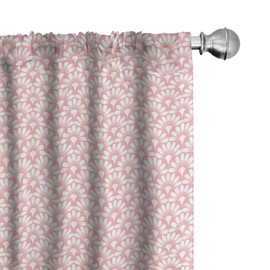 Ambesonne Art Deco Curtains, Fish Scale Inspired Design Damask Stencil Pattern of Tiny Flower Petals, Window Treatments 2 Panel Set for Living Room Bedroom, Pair of - 28" x 95", Pale Pink and White