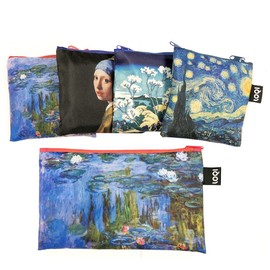 LOQI Set of 4 Reusable Grocery Bags, Oxford, Museum10 Collection