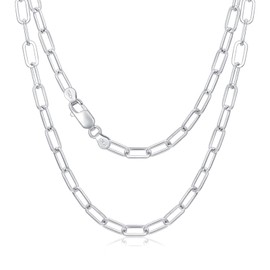 CEKAMA Silver Paperclip Chain Necklace for Women Men 925 Sterling Silver Paper Clip Link Chain Sterling Silver Italian Chain for Teens Girls 3 MM 22 Inches