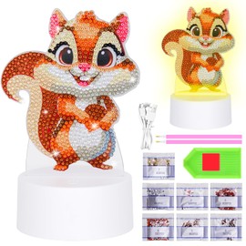 Zoyomax Diamond Painting Night Light, Gifts for Girls 5 6 7 8 9 10 Years, 3D Creative Diamond Painting Lamp Squirrel, Christmas Toy Gift for Children from 6-12 Years