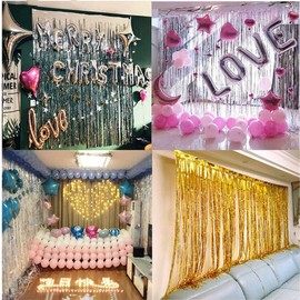 SHTGOI Pack of 2 Tinsel Curtain Metallic Tinsel Curtains Glitter Tinsel Curtain Foil Fringe Curtain Rain Curtain Decoration for Birthday Wedding Background Stage Decoration 1 x 3 m Black