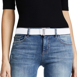 No Show Women Stretch Belt Invisible Elastic Web Strap Belt with Flat Buckle for Jeans Pants Dresses,E-White-Silvercolor Buckle, Suit for US Size 0-16