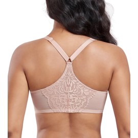 DotVol Plus Size Front Closure Flower Lace T-Back Underwire Everyday Bra for Women(Flower Beige,42C)
