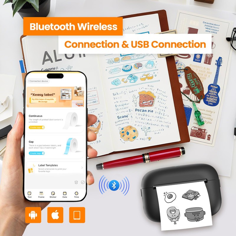 NULLTONEX Label Maker Machine with Tape: Portable Sticker Printer, Support