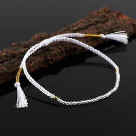 Natural Clear Quartz Beads Braided Bracelet, Healing Crystals, Birthday, Gift for Her, Thread Protection Bracelet for Men, Women, Gemstone Jewelry 7 inch, Valentine Day Gift (Clear Quartz)