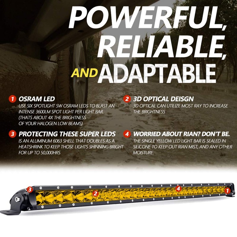 Chelhead 32 INCH Yellow Led Light Bar 150W Spot Flood