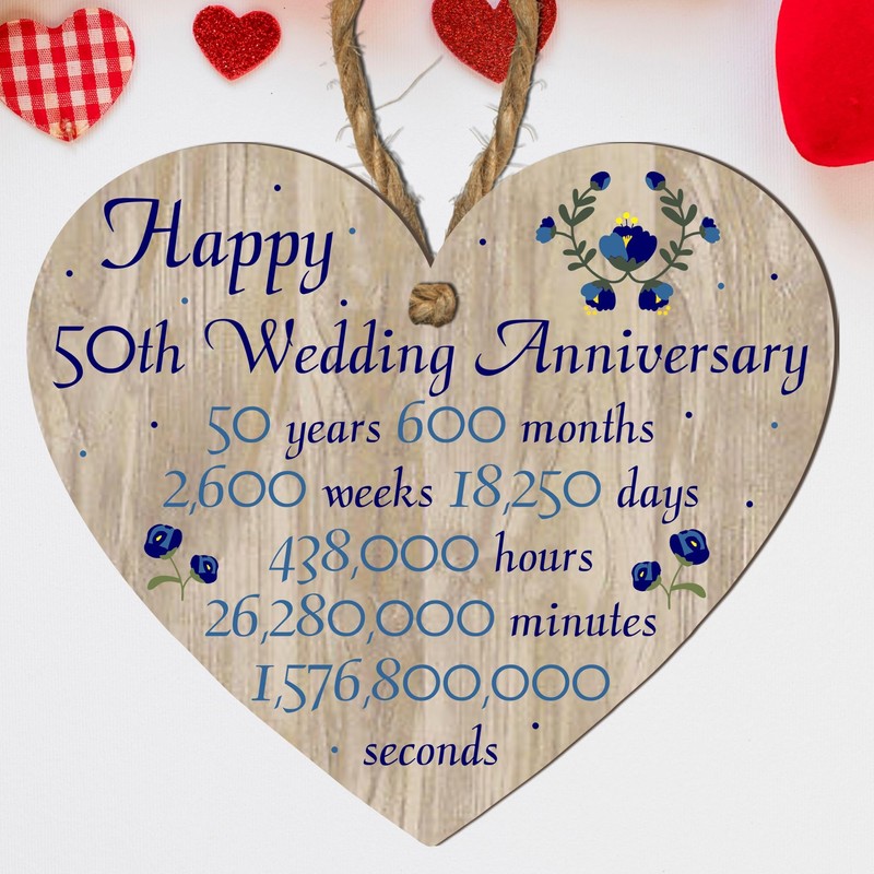 Pixie's Gift 50th Wedding Anniversary" Commemorative Wooden Heart Plaque –